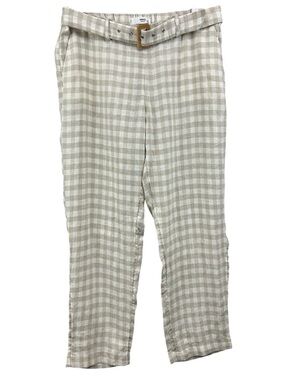Mango 100% Linen Cropped Checked Pants Size Small